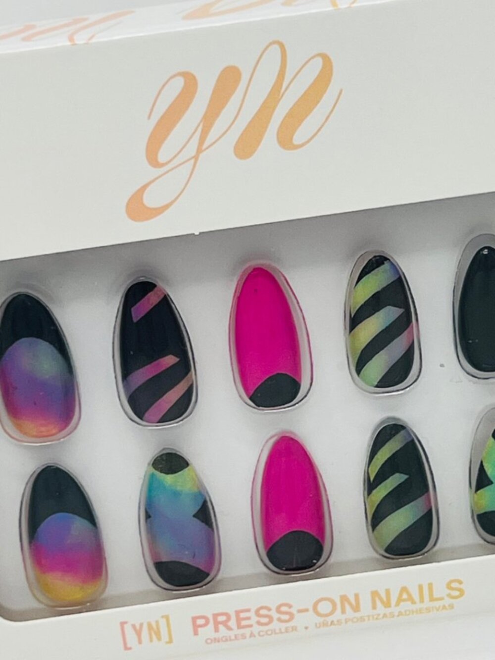Young Nails Neon Cipher Press-On Nail Kit 32 Tips w/ Glue & Tabs NWT